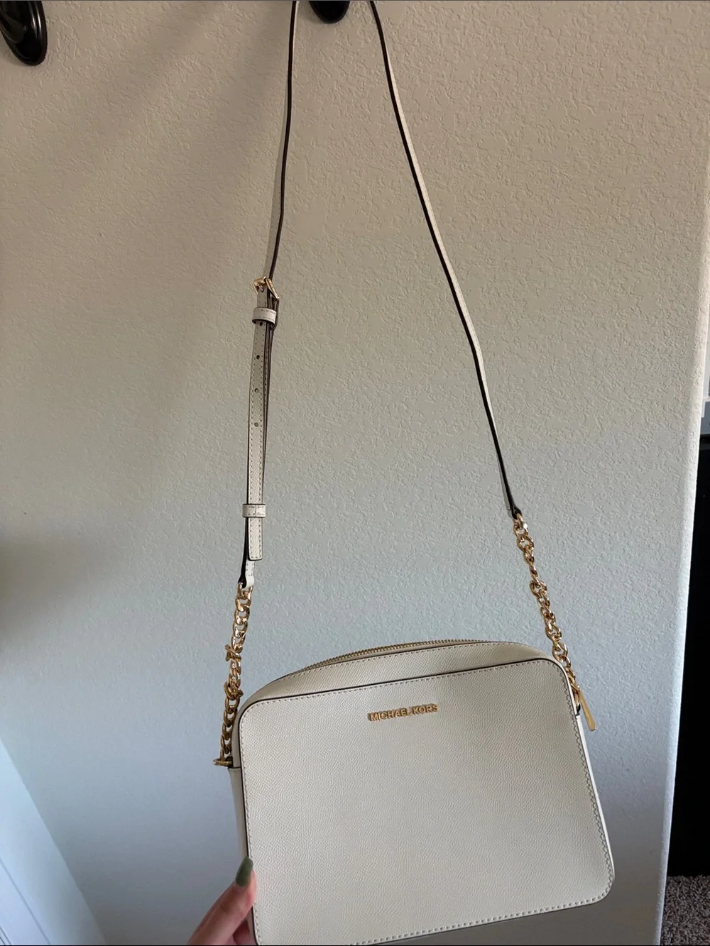 Michael Kors Cream Crossbody with Gold Chain Strap